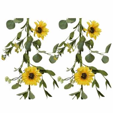 2x stuks gele bloemen kunstplanten slingers/bloemenslingers 150 cm