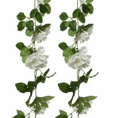 2x stuks witte bloemen kunstplanten slingers/bloemenslingers 170 cm