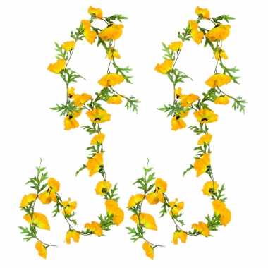 3x stuks bloemen slinger 180 cm met gele klaprozen bloemen