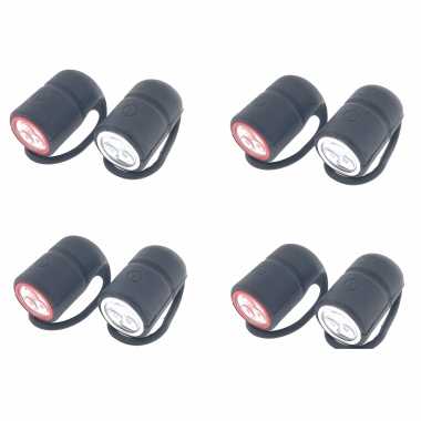 4x fietslampjes fietsverlichting set waterdicht voorlicht / achterlicht 3 leds