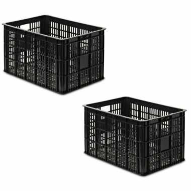 4x stuks zwarte kunststof fietskratten/opbergkratten 48 x 35 x 26 cm