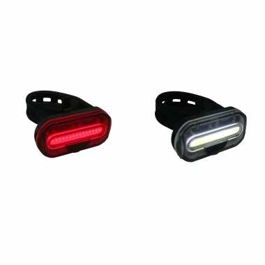Fietsverlichting set koplamp en achterlicht cob led met bevestigingsband