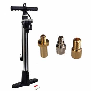 Luxe fietspomp met manometer inclusief 3 delige nippelset