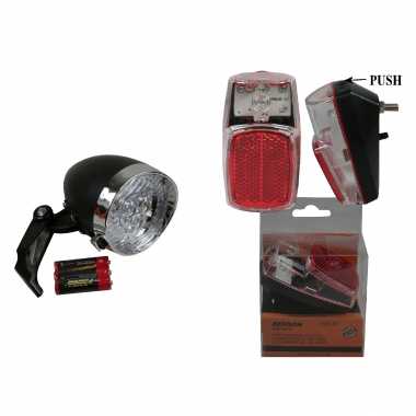 Set fietsverlichting klassieke koplamp en achterlicht led spatbordmontage met reflector