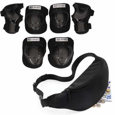 Set van heuptasje/buideltasje zwart 38 cm en valbescherming maat s - 4 tot 5 jaar