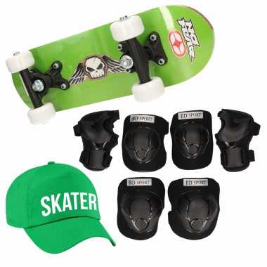 Skateboard set voor kinderen l 9 10 jaar valbescherming skater pet skateboard met print 43 cm groen