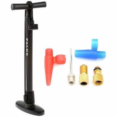 Zwarte fietspomp staand inclusief 5-delige nippelset