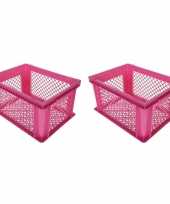3x stuks roze kunststof fietskratten opbergkratten 40 x 30 x 22 cm