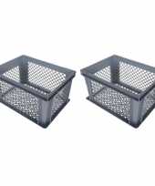 6x stuks grijze kunststof fietskratten opbergkratten 40 x 30 x 22 cm