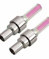 Fietswielverlichting firefly ventiel led lampjes roze 2 stuks