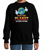 Funny emoticon sweater safe the planet zwart voor kids