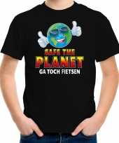 Funny emoticon t shirt safe the planet zwart voor kids