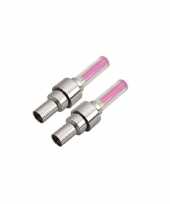 Set fietsverlichting roze voor wiel ventiel incl batterijen