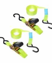 Set van 2x stuks caravan camper fietsen spanbanden met ratel en dubbele haak 5 meter