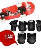 Skateboard set voor kinderen l 9 10 jaar valbescherming fast pet skateboard met print 43 cm rood